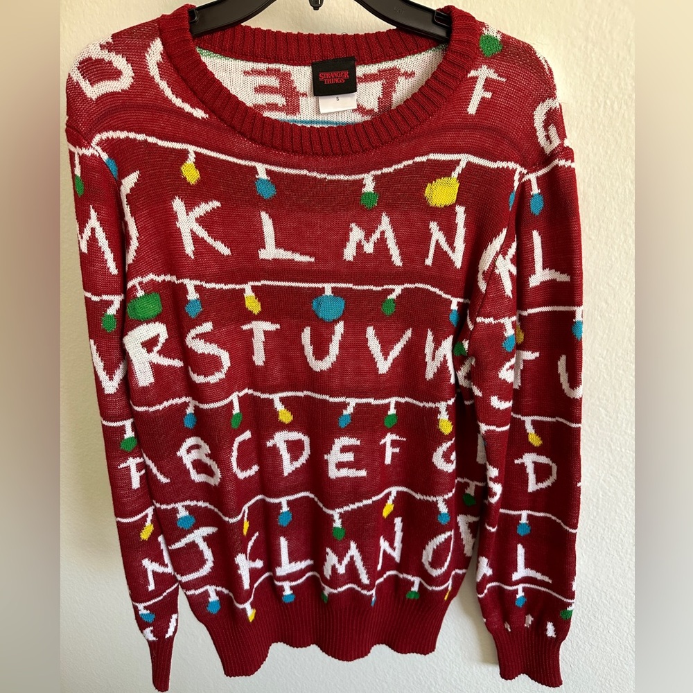 SOLD - NWOT Small Mens Stranger Things Ugly Holiday Light Up Sweater Red